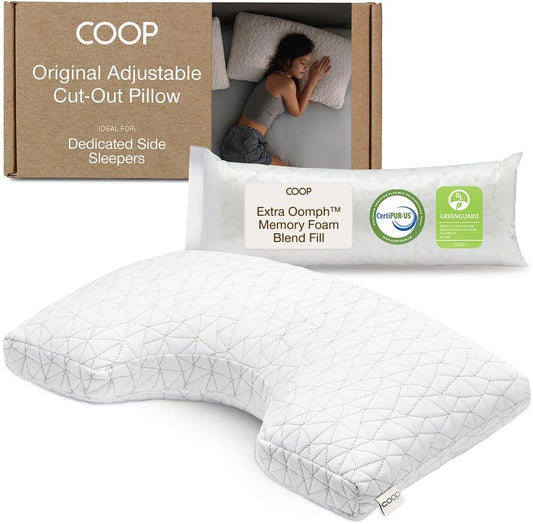 Coop Home Goods Original Cut-Out Adjustable Pillow, King Size Bed Pillows for Neck & Head Support, Memory Foam Pillows - Medium Firm for Side Sleeper, CertiPUR-US/GREENGUARD Gold