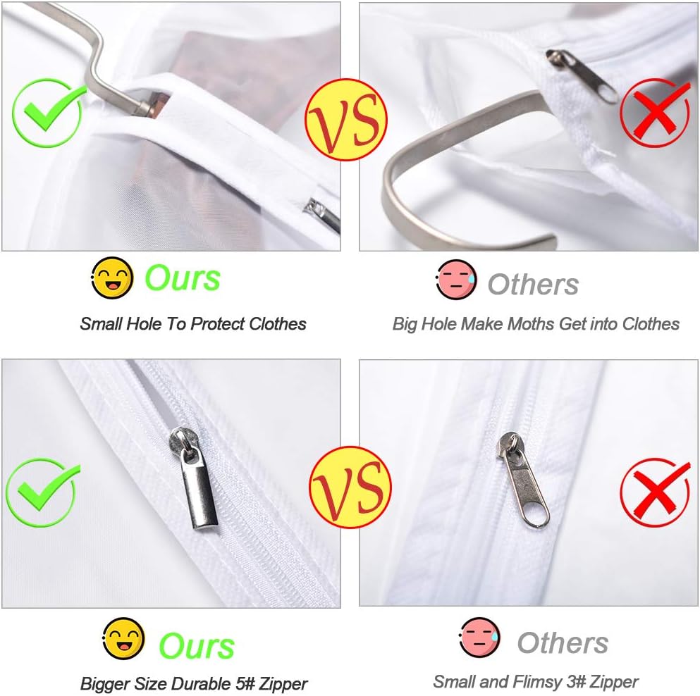Garment Bag Covers 24''X54'' Lightweight White PEVA Breathable Bags (Pack of 6) with Study Full Zipper for Closet Clothes Storag (24''X55'', White)