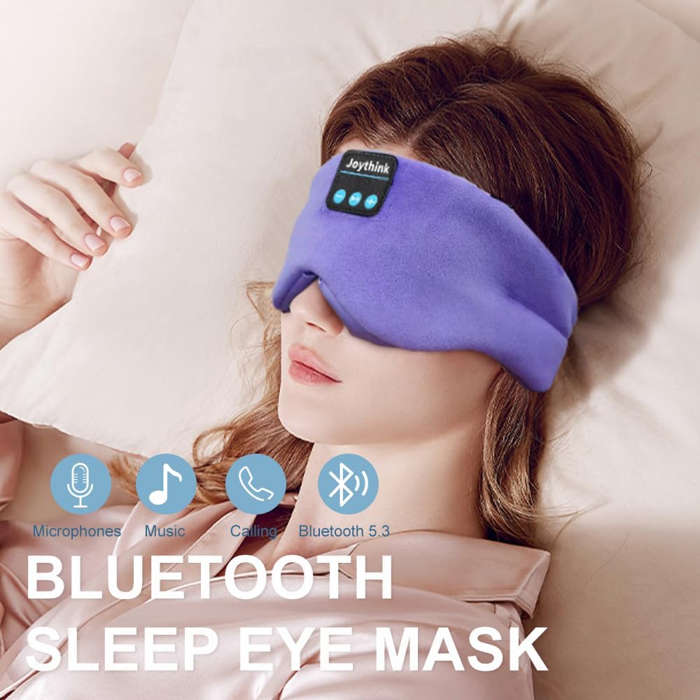 Joythink Sleep Mask Headphones Silk Wireless Bluetooth Headband Eye Mask for Side Sleepers Blackout for Airplane Travel Women Purple