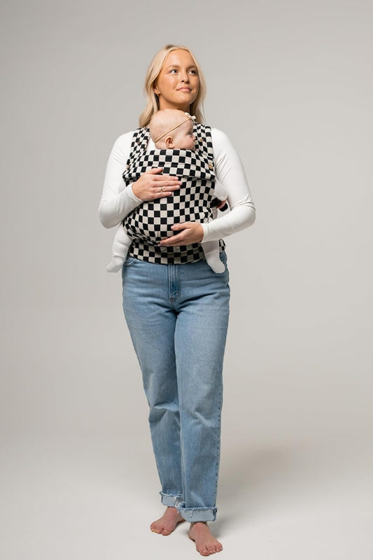 Mabē Monarch Ergonomic Baby Carrier – Premium Cotton Soft Structured Newborn to Toddler Carrier with Hip-Healthy Design, 3 Carry Positions (7-35lbs), Lightweight & Breathable, (Ebony Check)