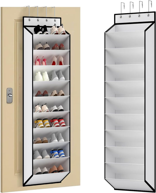 KEEPJOY 10 Tiers White Over Door Shoe Organizer Storage, Hanging Shoe Holder for Door with Large Deep Pockets, Fit 20-30 Pairs Shoe Rack for Sneakers, Boots. (White)