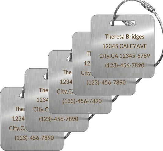(5Pack Made in USA) Custom Personalized Luggage Tags-Customized Unique tag for Suitcase Backpack Travel,Bags (Metal (2 × 2))