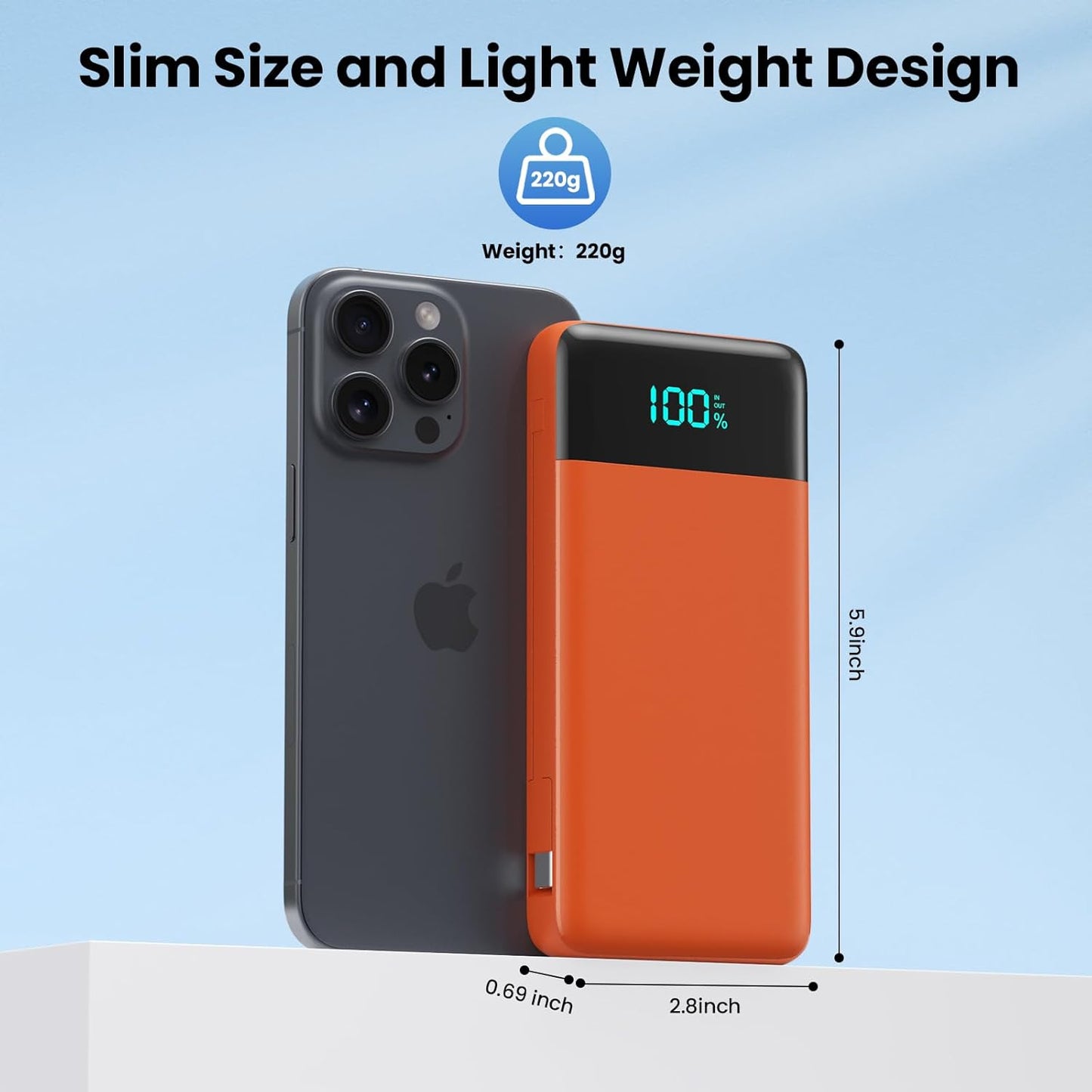 Portable Charger for iPhone with Built in Cables and Wall Plug,Upgraded 13800mAh Fast Charging USB C Power Bank,4 Outputs Travel Essential Battery Pack Compatible with iPhone 15/14/13,Android-Orange