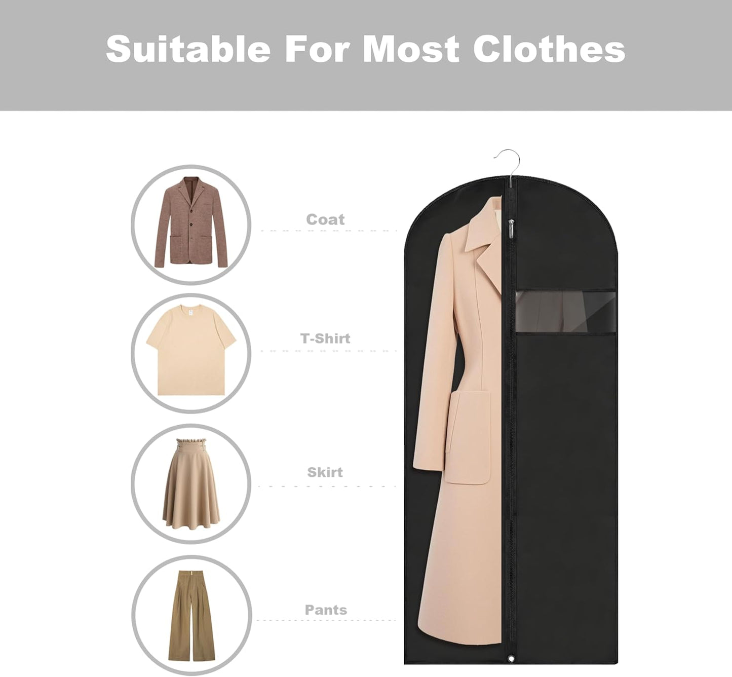 Garment Bags for Hanging Clothes, 45'' Suit Bag Cover for Storage and Travel, Dress Bags for Gowns Long (Black)