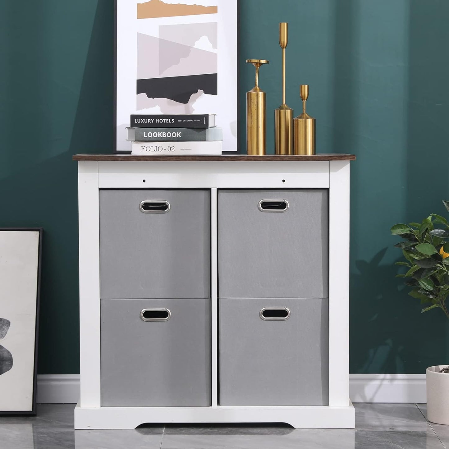 Cube Storage Bins 13×13 Polyester Foldable Box with Handles, Collapsible Organization Basket Set of 4 Large Capacity Drawer for Closet Shelf Cabinet Bookcase Bedroom, Light Gray