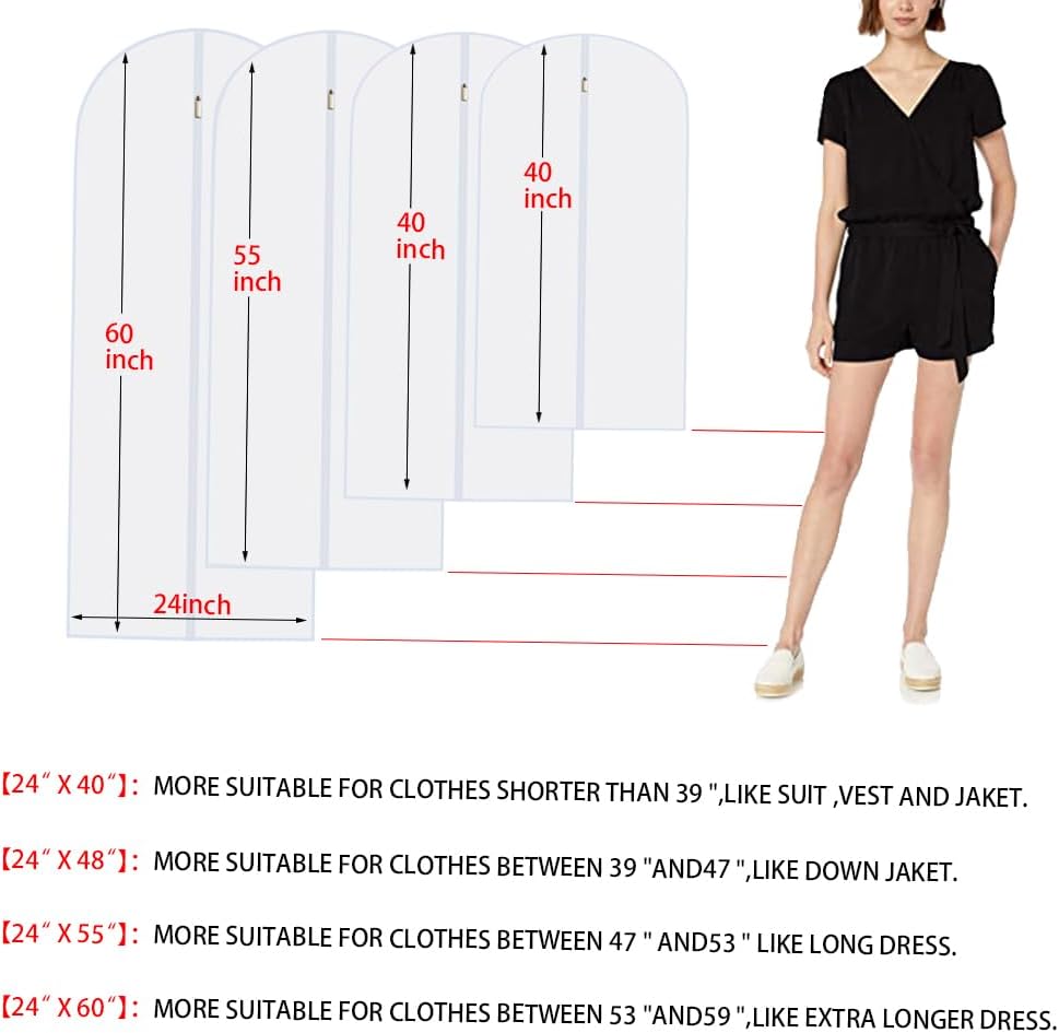 Garment Bags Clothes Storage Bag (Set of 12) Closet Cover for Open Closet Shirt Bags with Zipper for Suit, Sweaters Travel Laundry Wardrobe Closet Garment Dust Cover Bags (White 24'' x 54'')