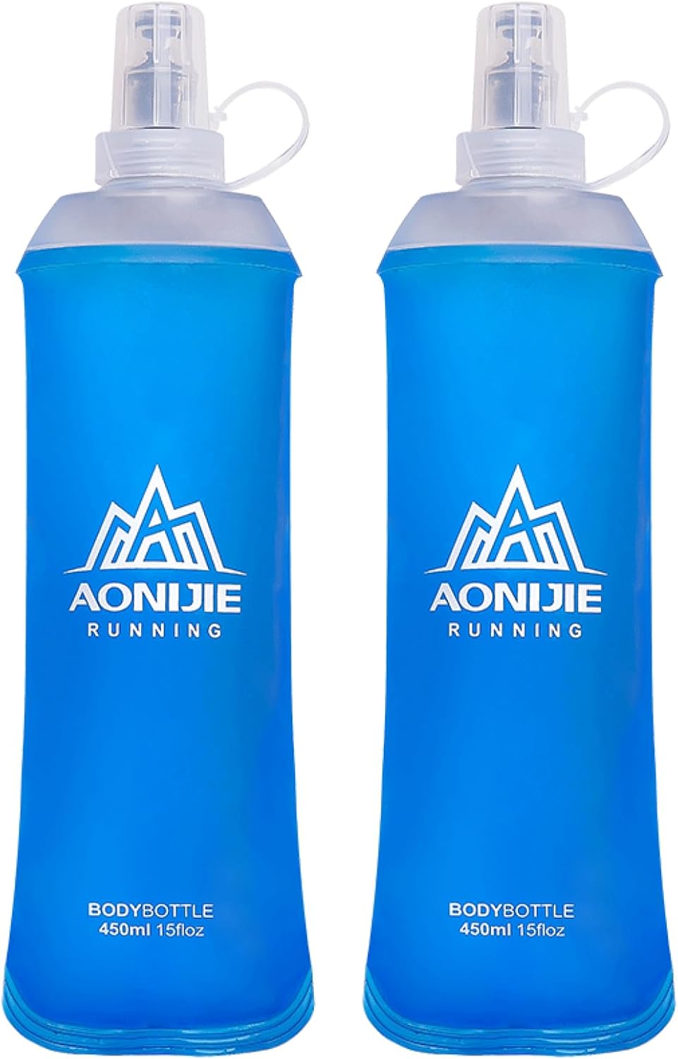 TRIWONDER TPU Soft Folding Water Bottles BPA-Free Collapsible Flask for Hydration Pack - Ideal for Running Hiking Cycling Climbing (450ml/15.22oz - Pack of 2)