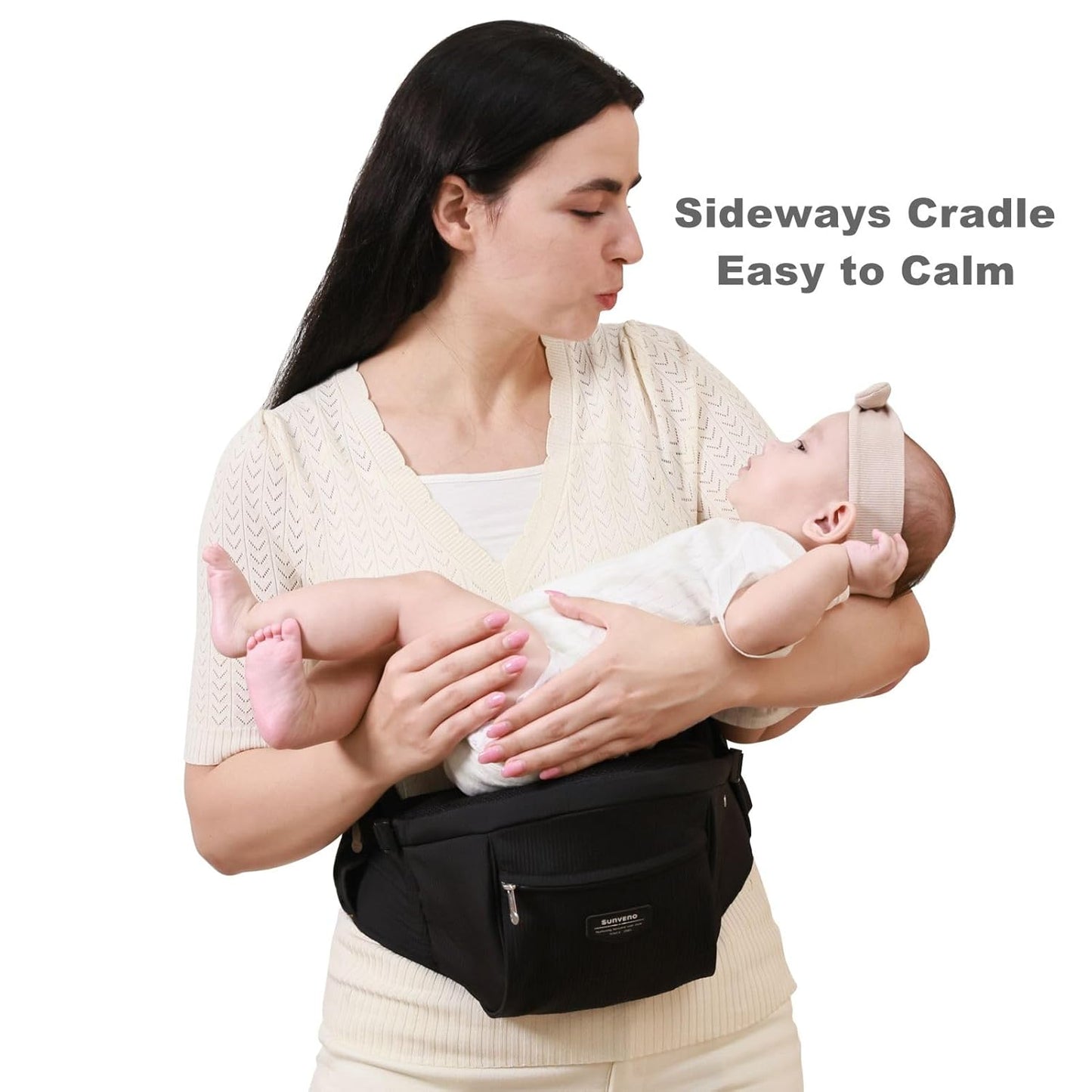 Sunveno Hip Baby Carrier with Seat,Ergonomic Baby Hip Carrier, Front-Facing Baby Holder, Anti-Slip Seat Surface, Wide and Adjustable Waistband, Multiple Pockets, Newborn to Toddler up to 45lbs, Black