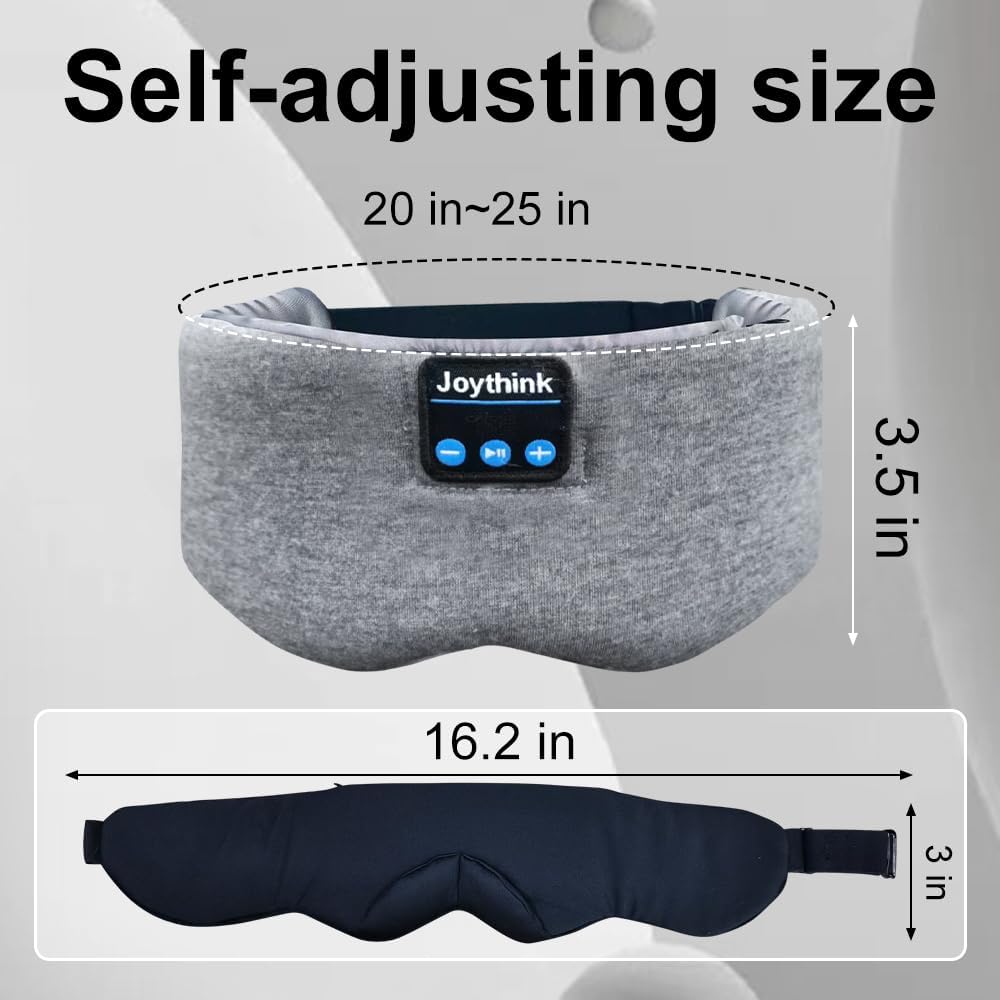 Joythink Sleep Mask Headphones Silk Wireless Bluetooth Headband Eye Mask for Side Sleepers Blackout for Airplane Travel Men Women Gray