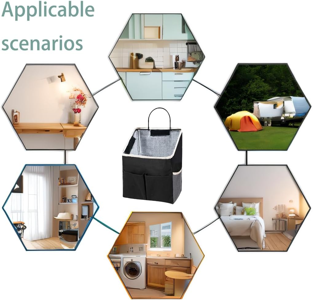 2pcs Wall Hanging Storage Bag,Wall Hanging Organizer Bags with Pockets, Wall Organizer Storage for Dormitory Bathroom Bedroom Kitchen(Black)