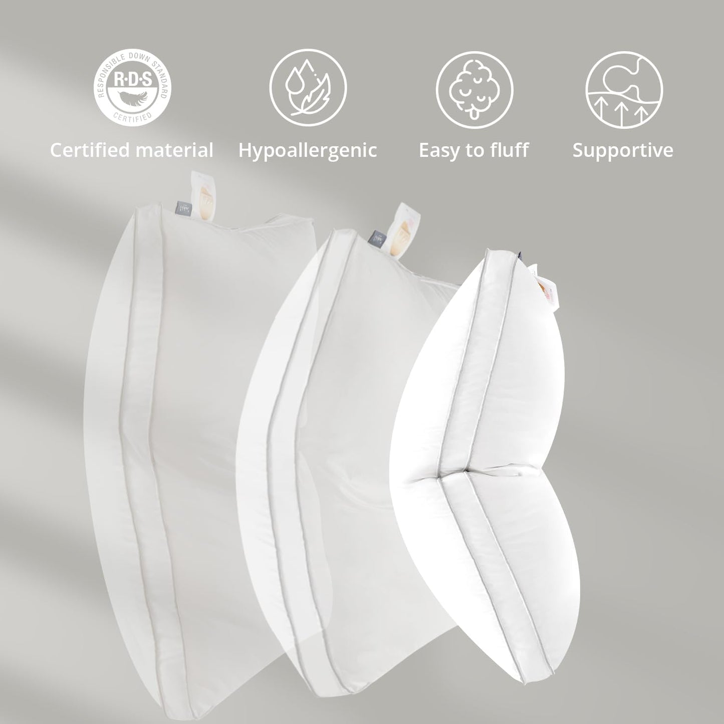 Globon Luxury Feather Down Pillow Standard Queen Size for Sleeping, Hotel Collection Fluffy Pillow, Medium Gusseted Bed Pillows, 18"X26", Pack of 2