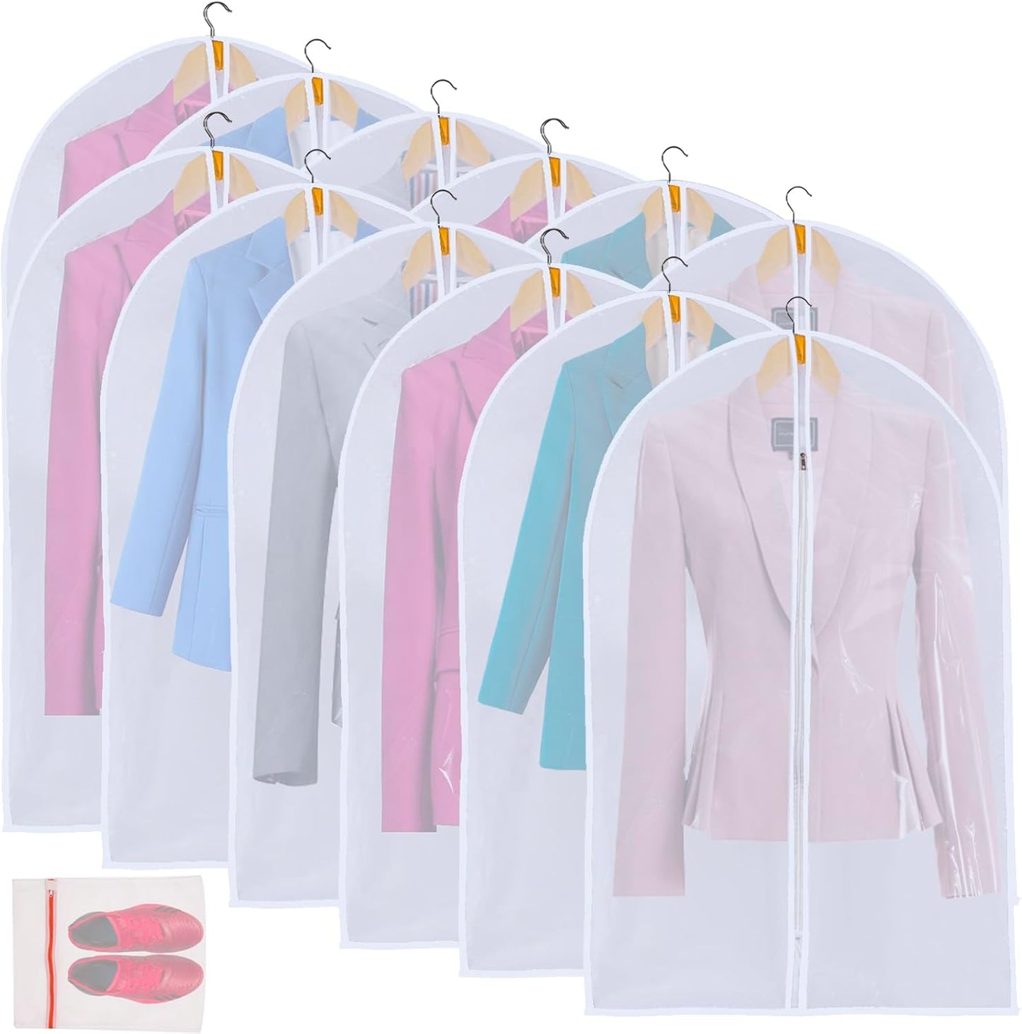 36" Women Suit Bags, Garment Bags For Hanging Clothes, Plastic Garment Bags for Closet Storage, Suit Cover Bags with Zipper for Short Coats, Jackets, Shirts 24"x36"/ 12 Pack (24" x 36" 12Pack)