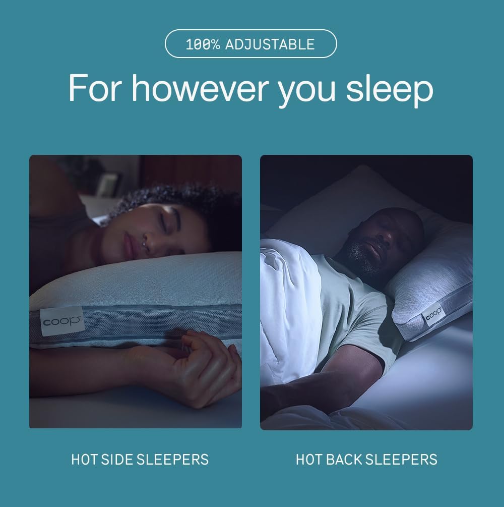 Coop Home Goods Cool+ Crescent Adjustable Pillow, King Size Plus Shaped Memory Foam Pillows with Cooling Gel, Neck Support, Back or Side Sleeper Pillow, CertiPUR US/GREENGUARD Gold