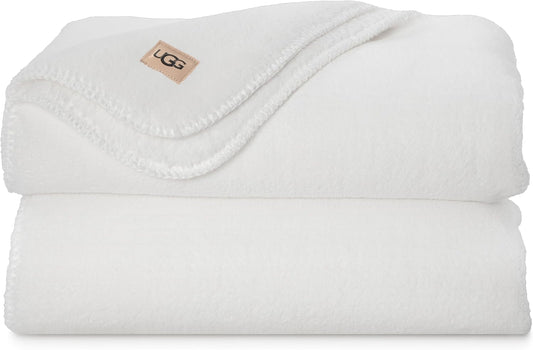 UGG Whitecap Plush Throw Blanket Fleece Lightweight Soft Cozy Throw for Couch or Bed Luxury Home Decor for Living Room Washable Hypoallergenic Blankets for Dorm Decor, 50-inch x 70-inch, White Snow