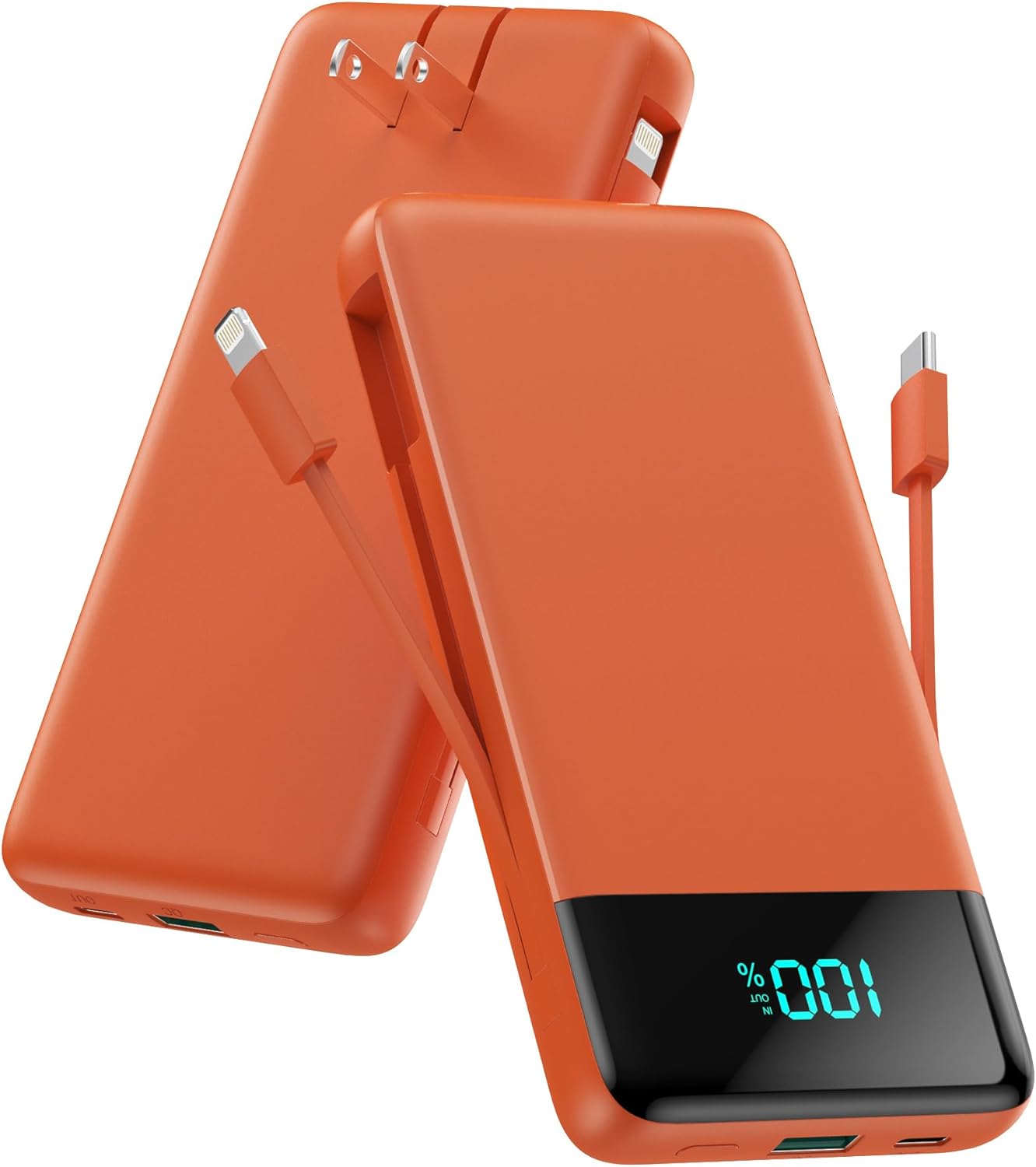Portable Charger for iPhone with Built in Cables and Wall Plug,Upgraded 13800mAh Fast Charging USB C Power Bank,4 Outputs Travel Essential Battery Pack Compatible with iPhone 15/14/13,Android-Orange