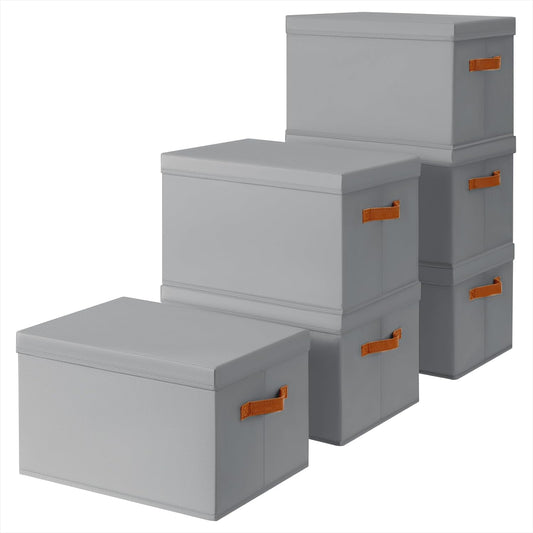Storage Bins with Lids - Large Fabric Closet Bins with Lid, 6 Pack Clothes Organizers and Storage, Collapsible Stackable Cube Basket for Home, Office, Dorm, Grey