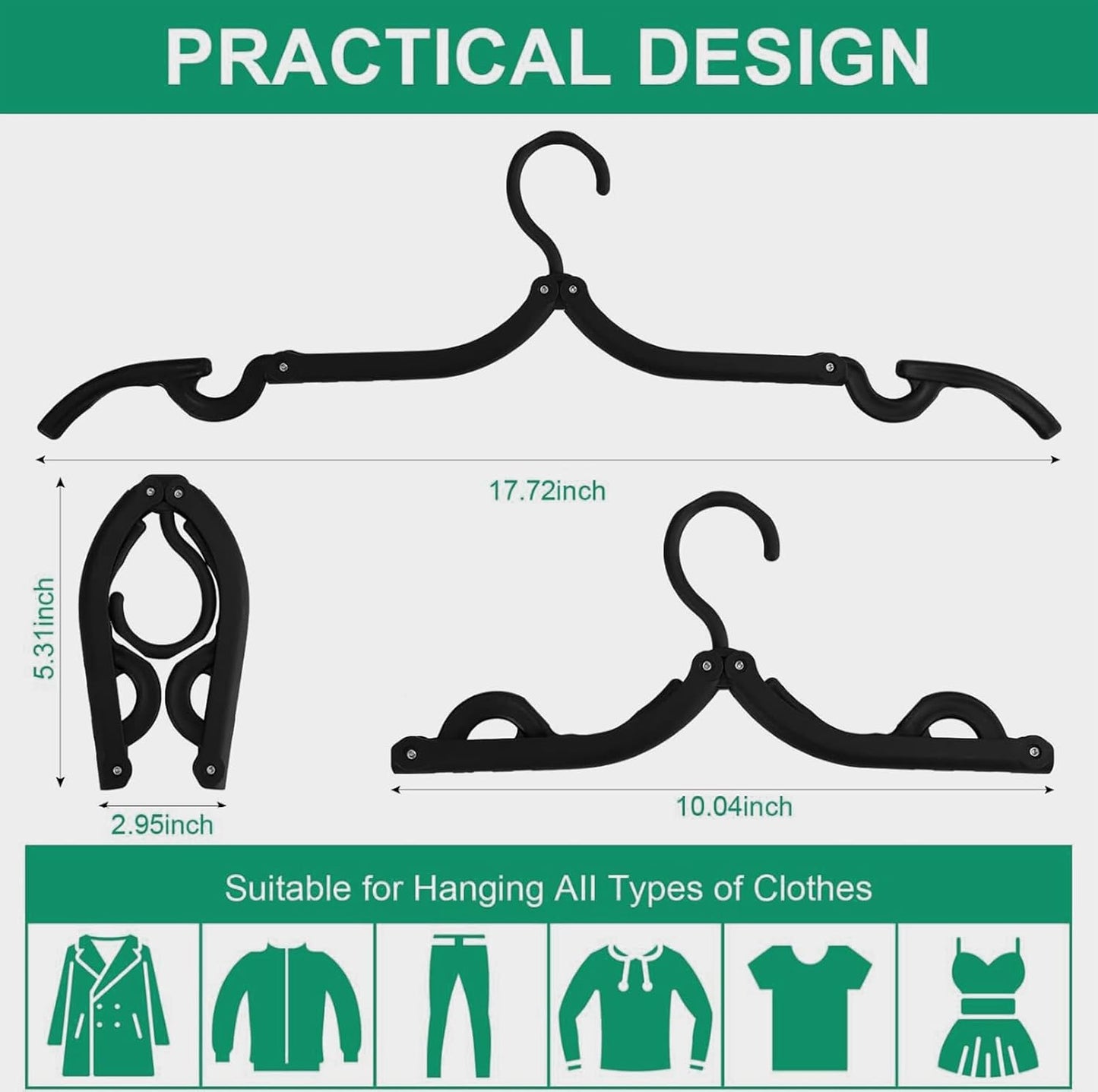 12 PCS Black Portable Folding Clothes Hangers,Black Foldable Hangers Lightweight Travel Accessories,Non-Slip Folding Hangers for Clothes for Travel and Home