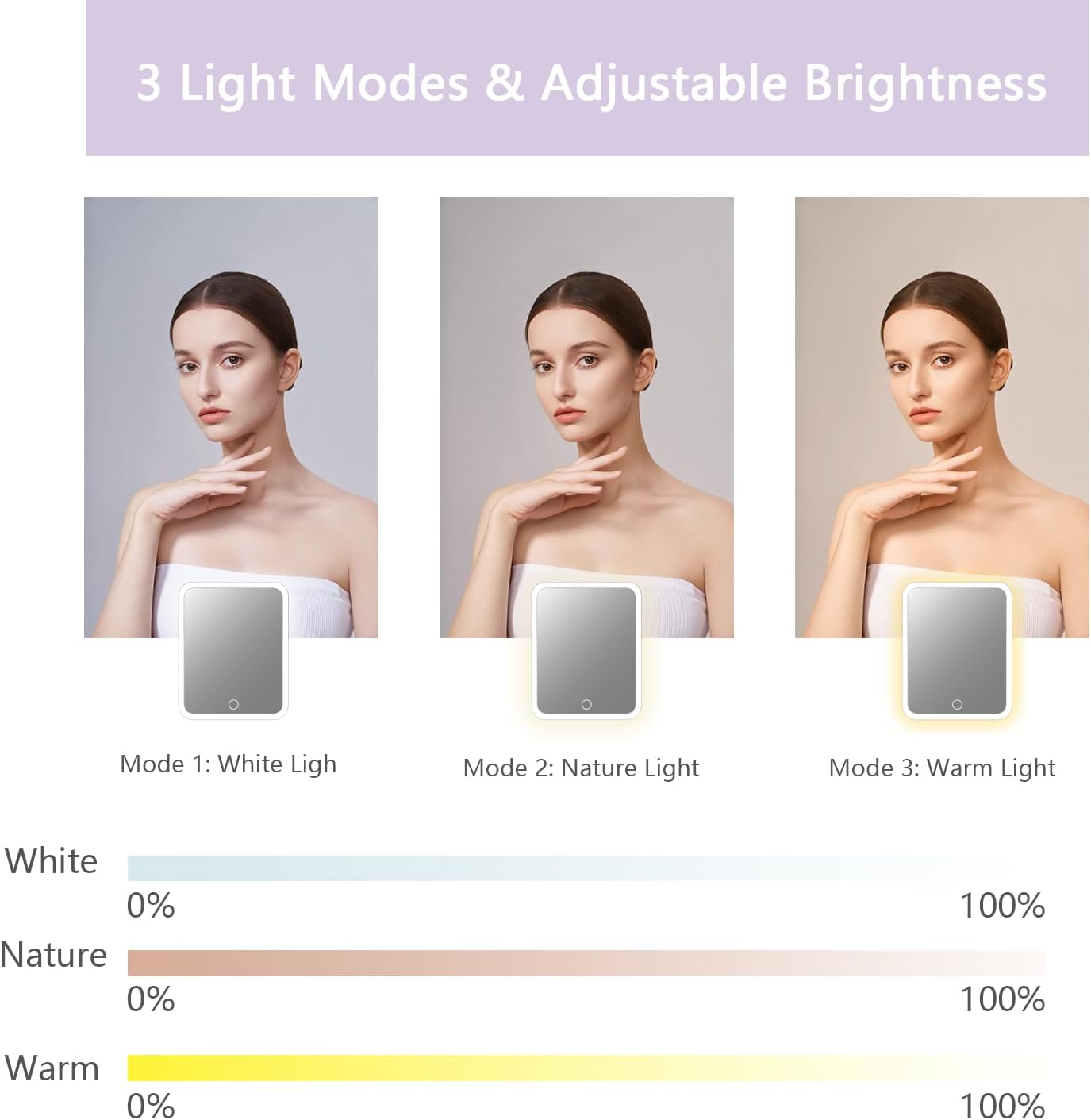 Makeup Bag with Led Mirror,Travel Makeup Organizer with 3 Color Setting & 10X Magnifying Mirror, Portable Storage and Adjustable Dividers Travel Makeup Bag-Purple