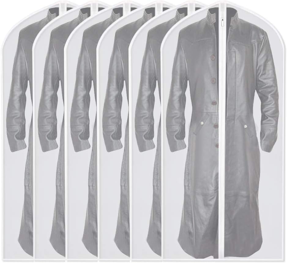 Garment Bag Covers 24''X54'' Lightweight White PEVA Breathable Bags (Pack of 6) with Study Full Zipper for Closet Clothes Storag (24''X55'', White)