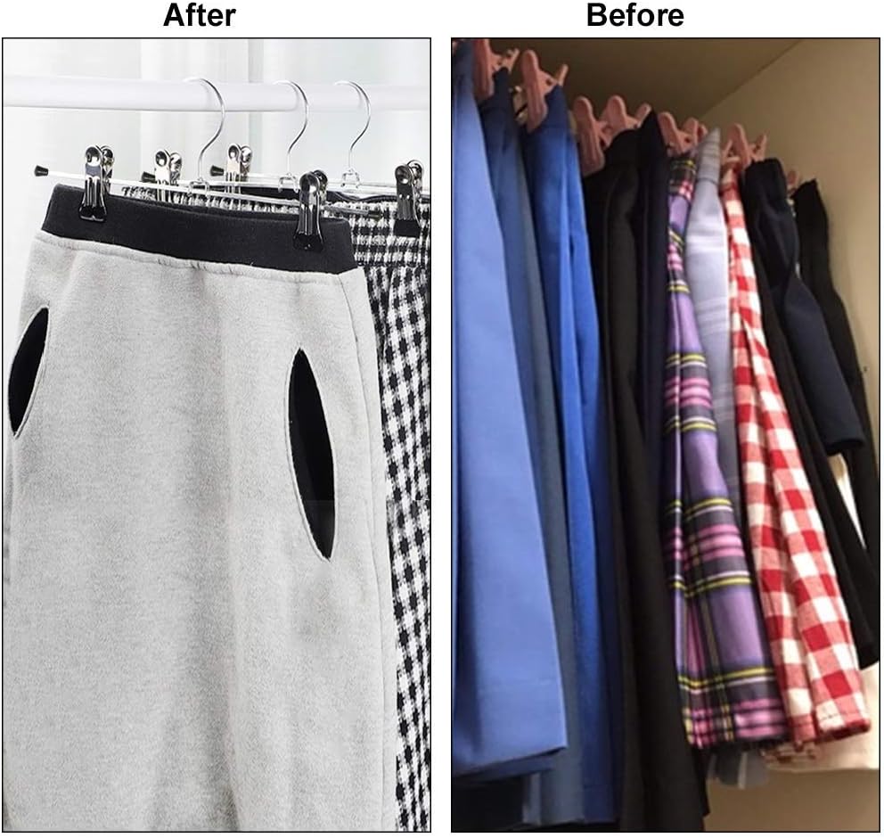 NORTHERN BROTHERS Pants Hangers with Clips Heavy Duty 20 Pack, Adjustable Metal Pants Hanger, Skirt Hangers with Clips Space Saving Hangers for Jeans