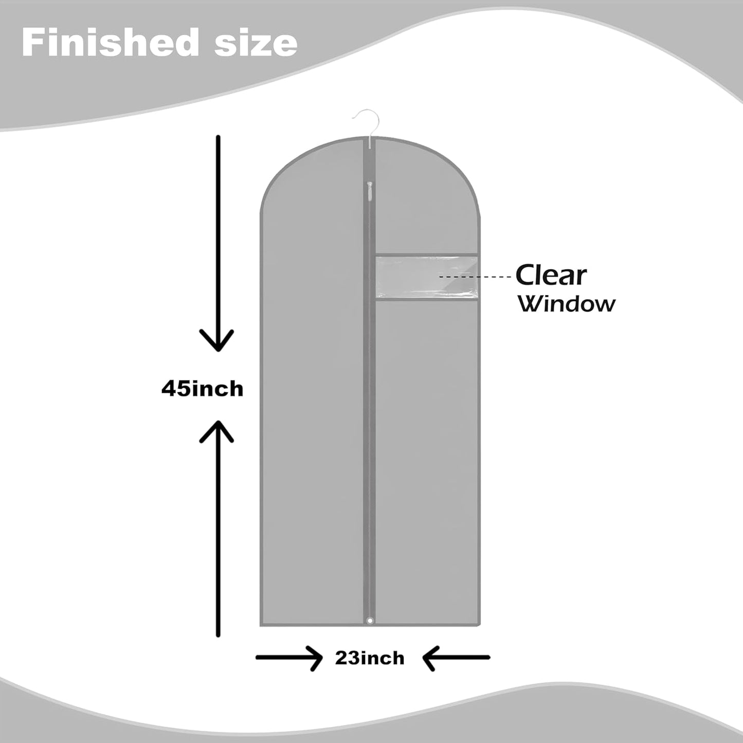 Garment Bags for Hanging Clothes, 45'' Suit Bag Cover for Storage and Travel, Dress Bags for Gowns Long, 2 Pack (Grey)