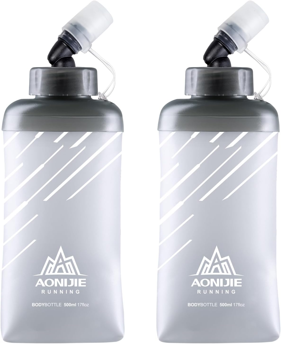 TRIWONDER Water Bottles TPU Soft Flasks Collapsible Running Flasks for Hydration Pack Backpack Hiking Cycling (Gray - 500ml - Pack of 2)