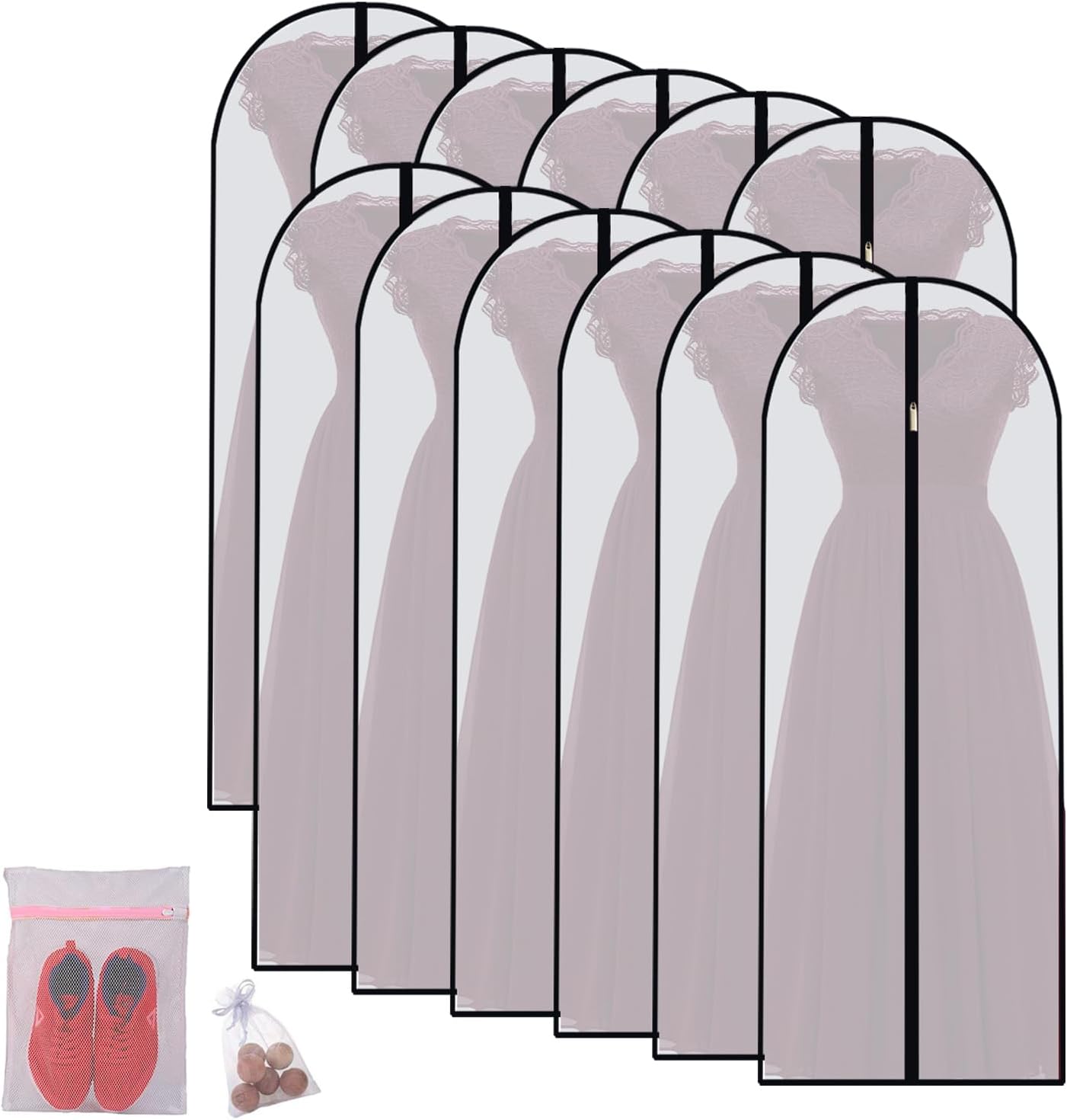 Hanging Garment Bag Breathable Clothes Covers with Zip (Set of 12) Covers Bags Dress Bag Covers Garment Bags Mens Dust Cover for Wardrobe Storage and Travel (Black, 24'' x 60'')
