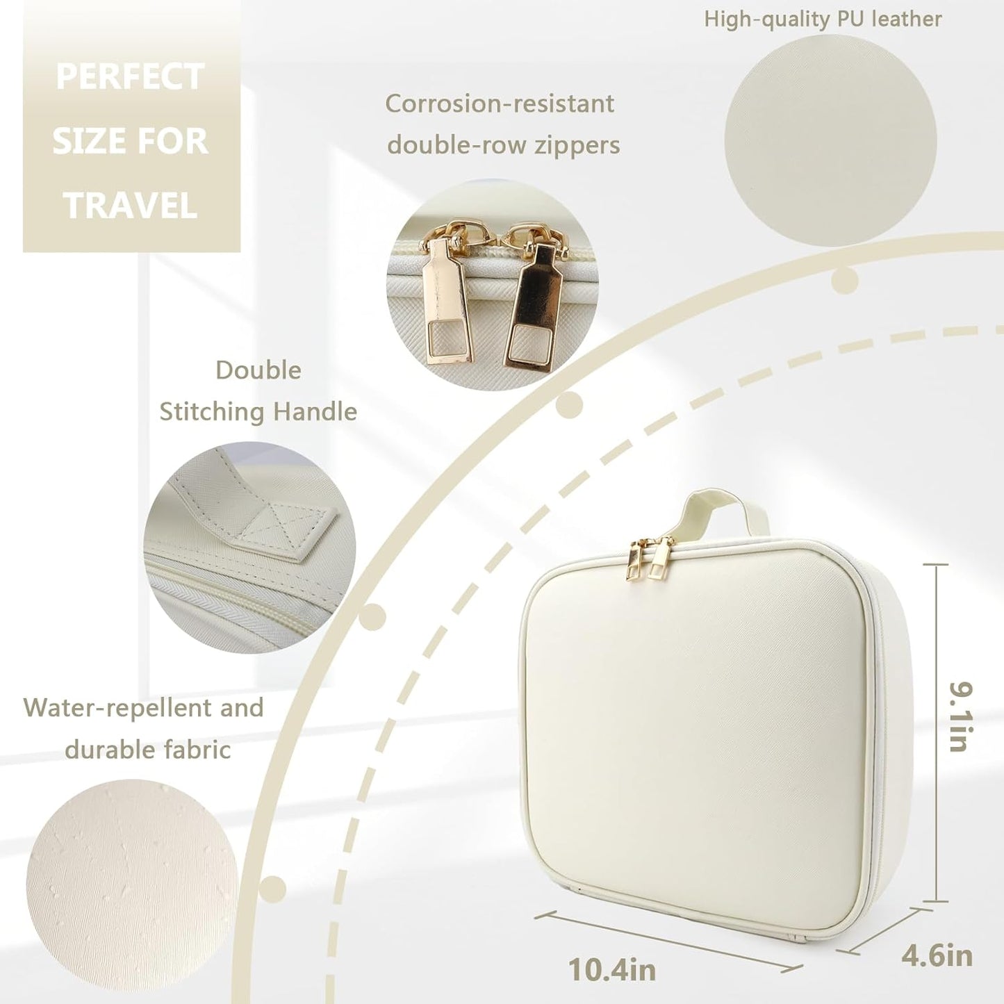 Travel Makeup Bag with LED Lighted Mirror, Travel Makeup Organizer,3 Color Setting Cosmetic Makeup Box, Adjustable Dividers and Brush Holder（white）