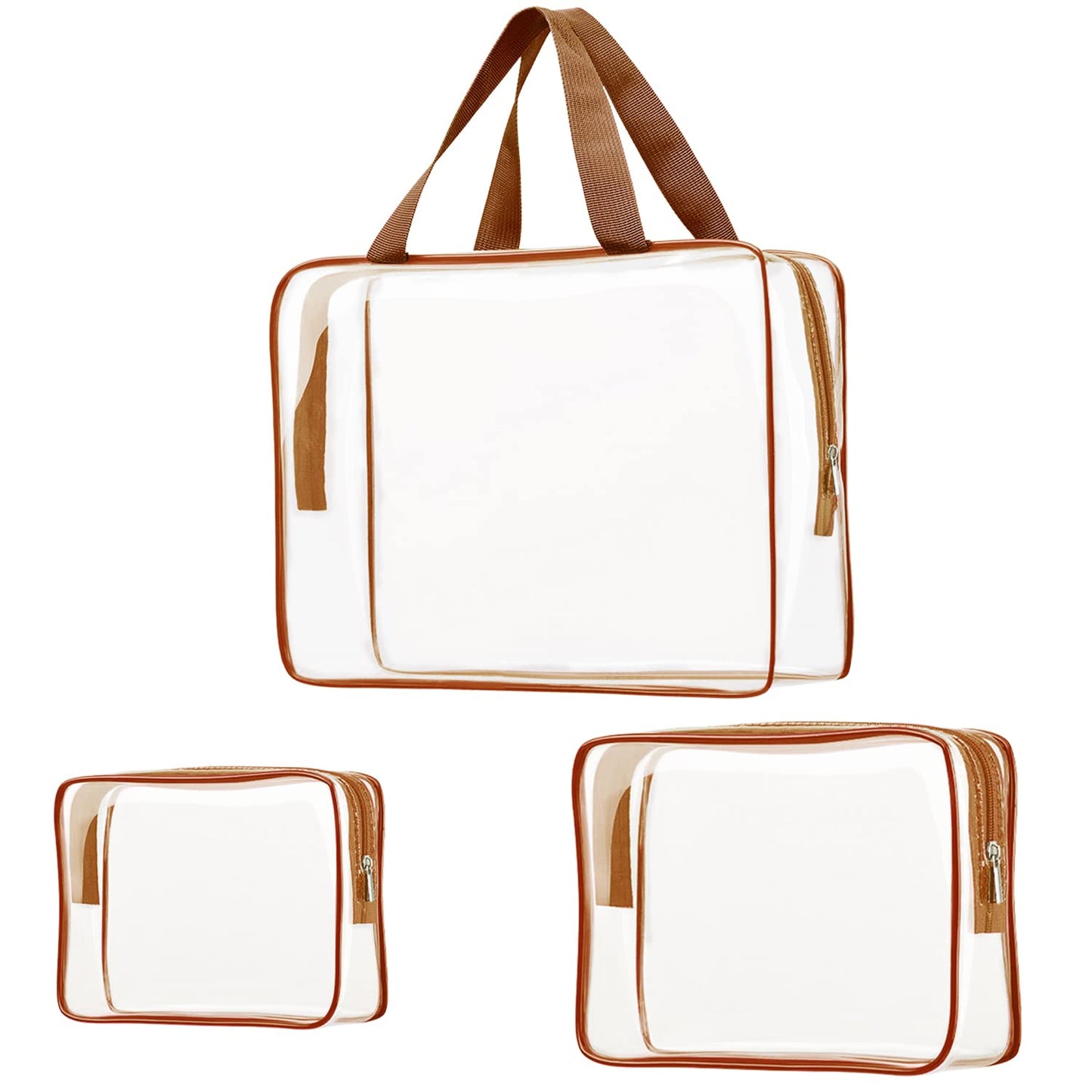 3Pcs Crystal Clear PVC Travel Toiletry Bag Kit for Women Men, Waterproof Vinyl Packing Organizer Storage Bags with Zipper Handle Straps, Cosmetic Pouch Carry on Airport Airline Compliant Bag Handbag