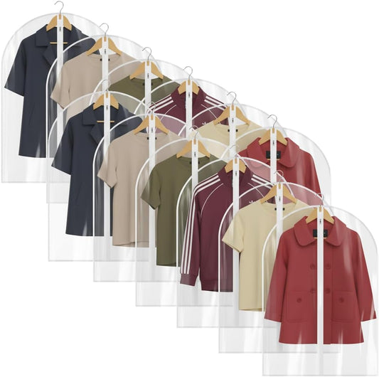 All Clear Garment Bags for Travel - 32” PEVA Waterproof Suit Cover with Zipper for Hanging Clothes, Shirts, Sweaters - Durable Dresser for Closet Storage, Dustproof & Moisture Resistant - 32”/12 Pack