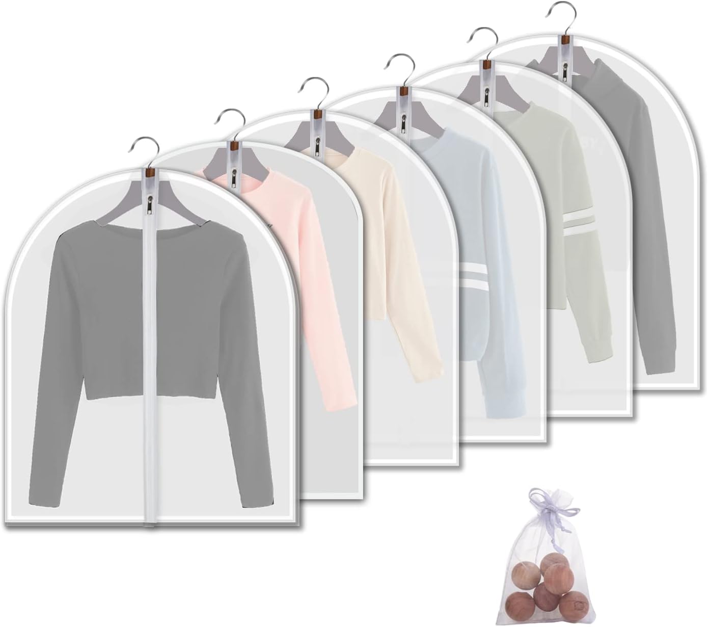 Plastic Garment Bags Clothing Storage Bags Hanging for Closet Storage Cloth Bags with Zipper for Suit,Dress, Coat Travel Closet Clear Garment Bags Dust Garment Cover-24"X31"/6 Pack
