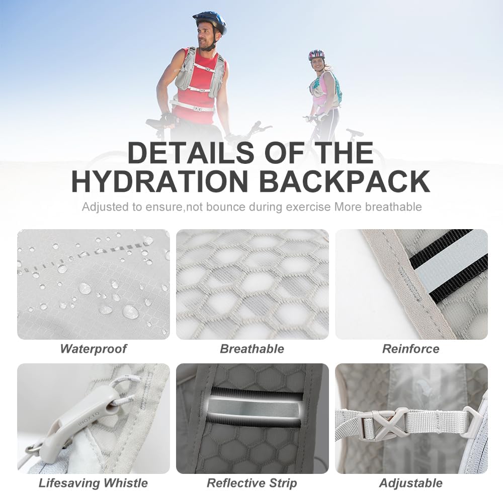 INOXTO Hydration Pack Backpack ，Water Backpack with 2L Leakproof Water Bladder, Running Hydration Vest for Man, Daypack for Cycling Motocross Climbing Trail Running