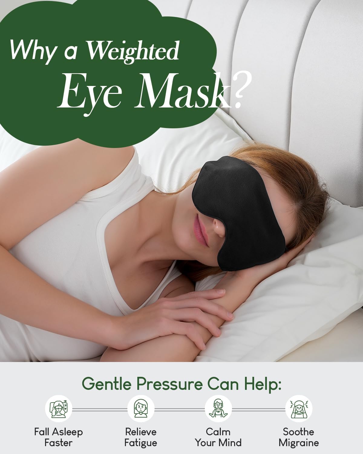 Sivio Weighted Eye Mask for Women & Men, Heatable and Freezable Weighted Eye Pillow with Silica Beads & Adjustable Strap, Soft Breathable Cotton Eye Cover for Sleeping Faster and Better, Black