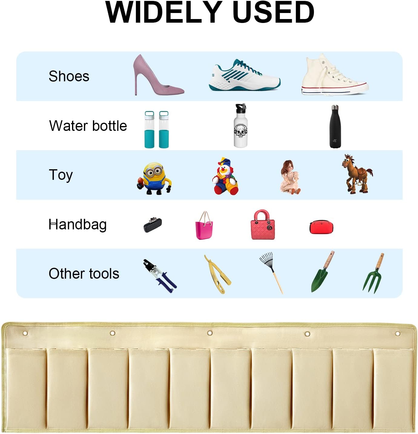 RV Shoe Pockets 10 Pockets Heavy Hanging Bedside Storage Organizer with Sturdy Hooks Storage Pockets Hangs on bed for Shoes Toys and Tool Accessories