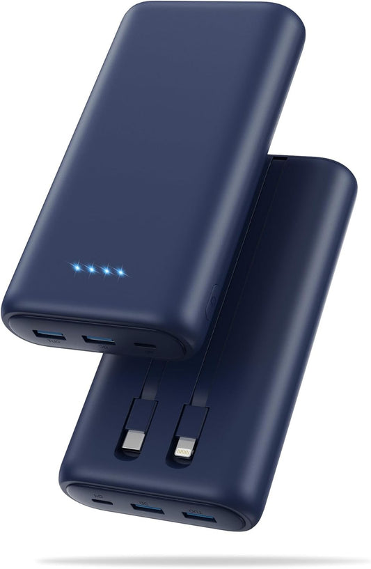 Portable Charger Power Bank 40,800mAh 25W Fast Charging USB C Portable Charger with 2 Built in Cables,5 Outputs & QC 4.0 Quick Phone Charging Battery Pack Compatible with iPhone 16/15/Android (Blue)