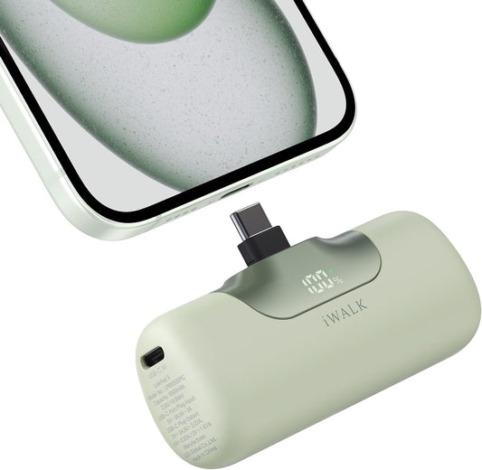 iWALK Portable Charger 5500mAh Next-Gen Small Power Bank 22.5W Fast Charging Battery USB-C Portable Phone Charger for iPhone 16/15 16 Plus 16 Pro Max iPad, Samsung Galaxy S25 S24 S23 Android, Green