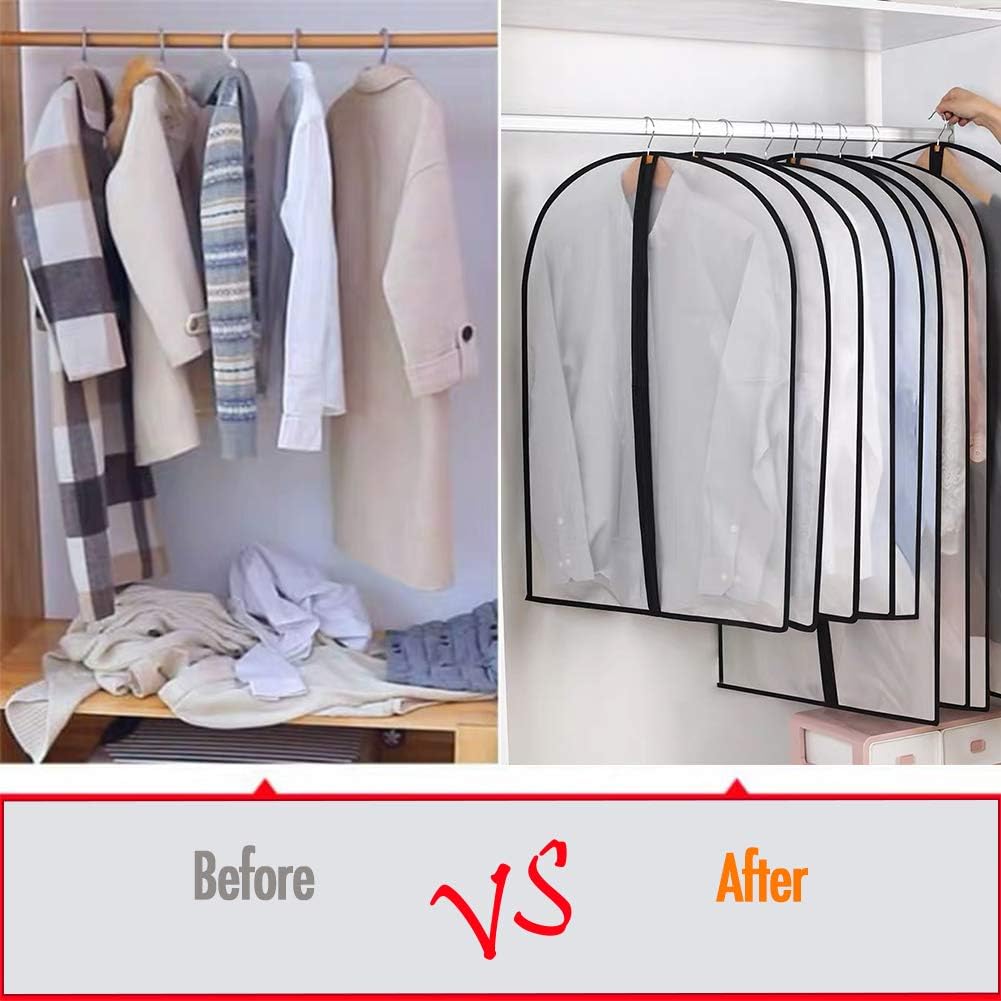 Hanging Garment Bag Suit Bags for Closet Storage (Set of 12) Garment Bags for Hanging Clothes Travel with Zipper for Suit Sweaters Travel Laundry Wardrobe Closet Dust Cover (Black, 24'' x 48'')