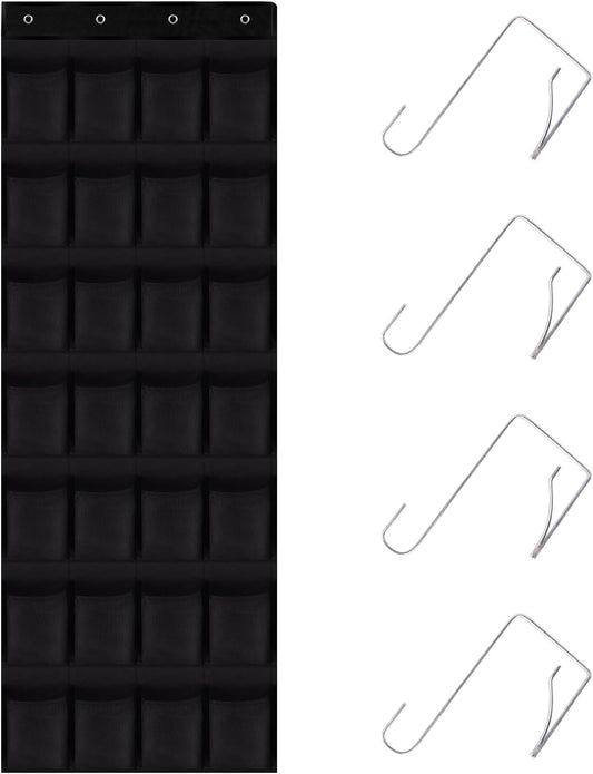 28 Mesh Pockets Hanging Shoe Organizer, Over the Door Shoe Organizer，Closet Storage Holder for Back of Door Storage Holder for Back of Door(Black)