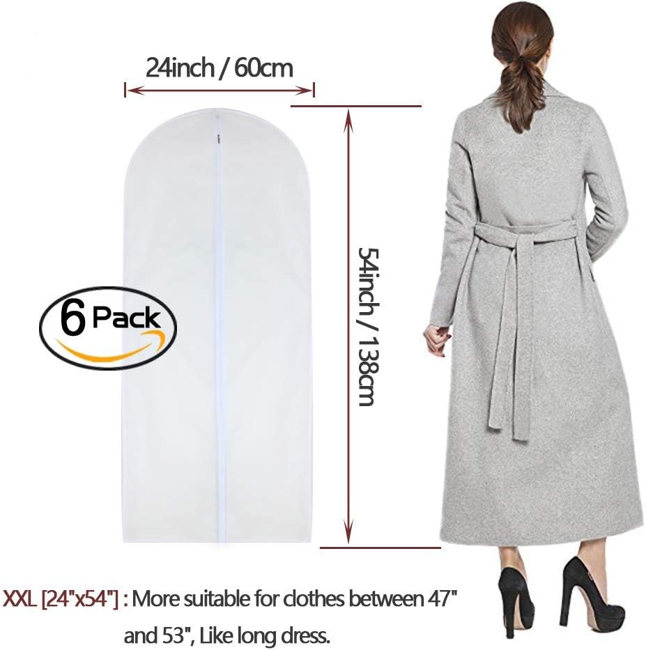 Dress Bags for Hanging Clothes 24'' x 54'' Long Dress Hanging Garment Bag White Breathable Garment Bags for Hanging Clothes Full Zipper Dust Cover for Storage Closet Pack of 6