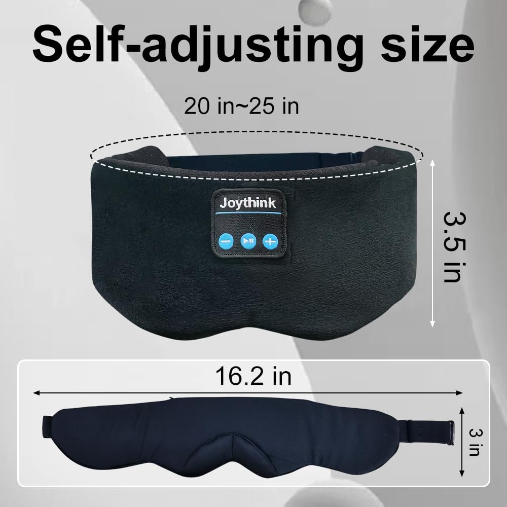 Joythink Sleep Mask Headphones Silk Wireless Bluetooth Headband Eye Mask for Side Sleepers Blackout for Airplane Travel Men Women Black
