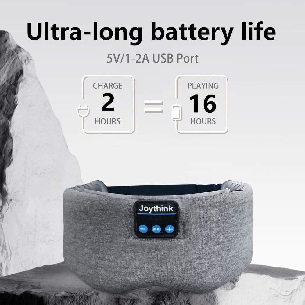 Joythink Sleep Mask Headphones Silk Wireless Bluetooth Headband Eye Mask for Side Sleepers Blackout for Airplane Travel Men Women Gray