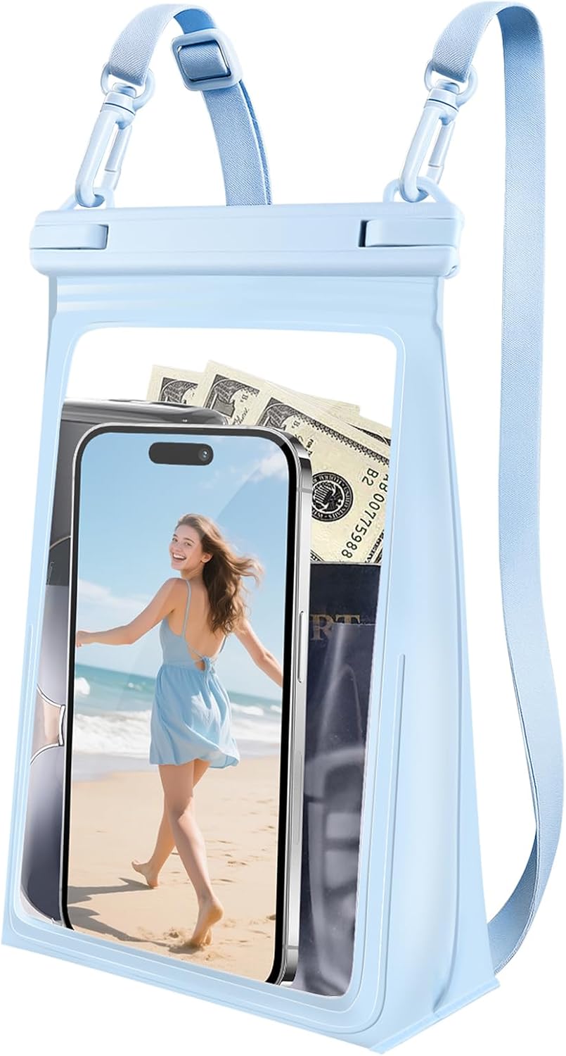 Large Waterproof Phone Pouch Floating, Waterproof Phone Case for iPhone 15 14 Pro Max 13 12 Plus 11 XS XR X Samsung up to 8.5'', IPX8 Water Proof Cell Phone Dry Bag for Beach Swimming Kayaking, Blue
