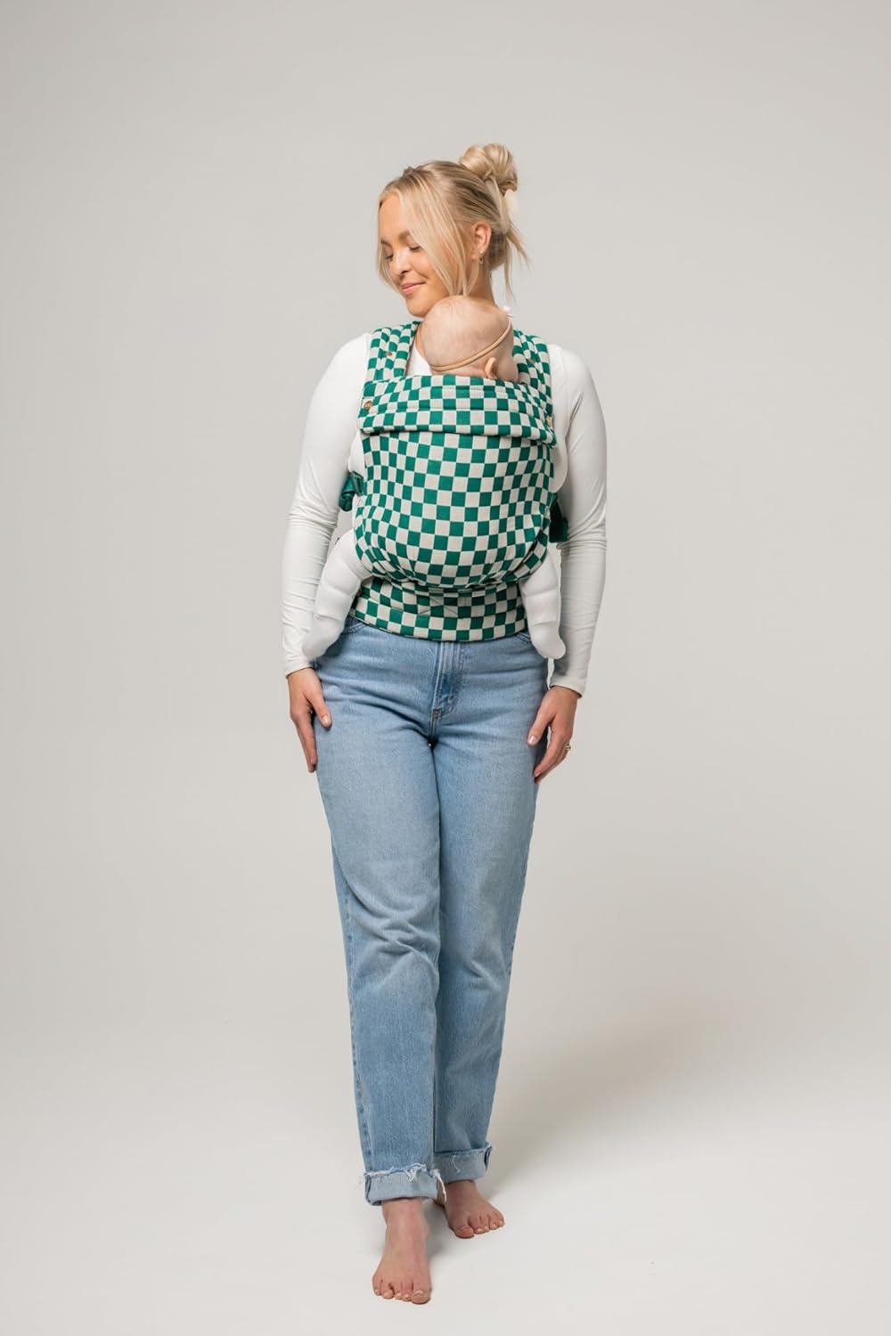 Mabē Monarch Ergonomic Baby Carrier – Premium Cotton Soft Structured Newborn to Toddler Carrier with Hip-Healthy Design, 3 Carry Positions (7-35lbs), Lightweight & Breathable (Evergreen Check)