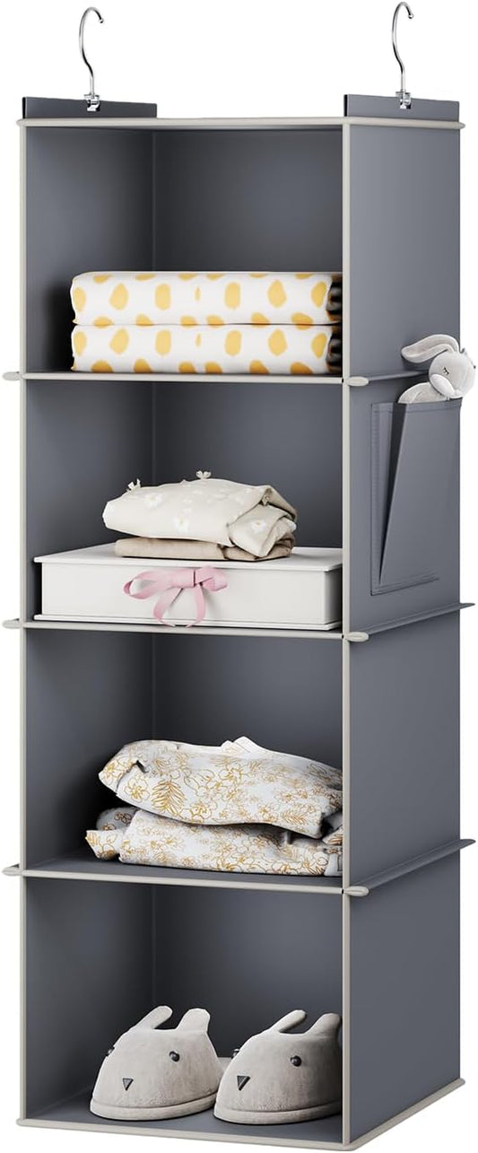YOUDENOVA Hanging Closet Organizer, 4-Shelf Closet Hanging Storage Shelves, Grey
