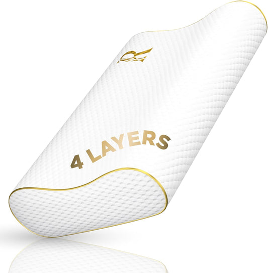 Cervical Memory Foam Pillow – 4-Layer Adjustable King Size Contour Design for Side Sleepers, Neck Support & Pain Relief, Orthopedic, CertiPUR-US Certified