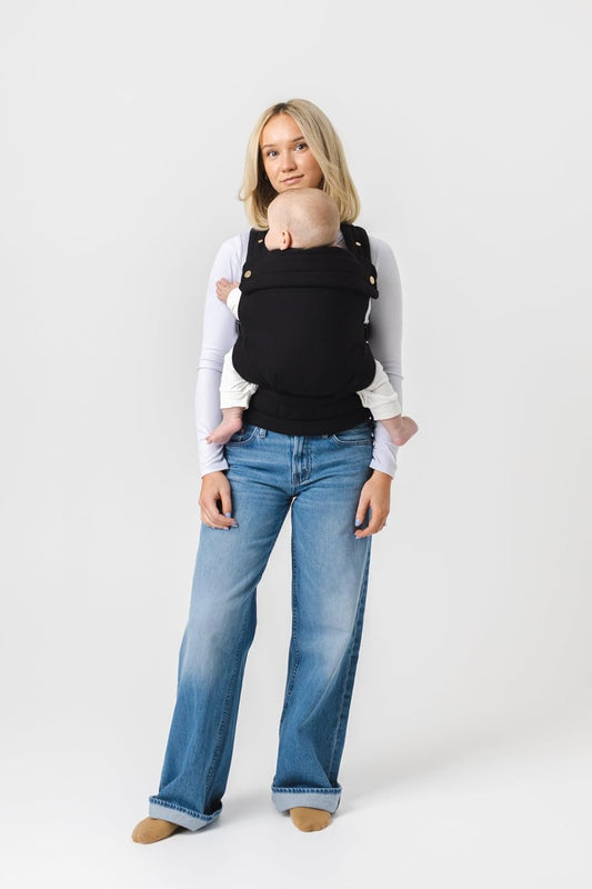 Mabē Monarch Ergonomic Baby Carrier – Premium Cotton Soft Structured Newborn to Toddler Carrier with Hip-Healthy Design, 3 Carry Positions (7-35lbs), Lightweight & Breathable, (Ebony)