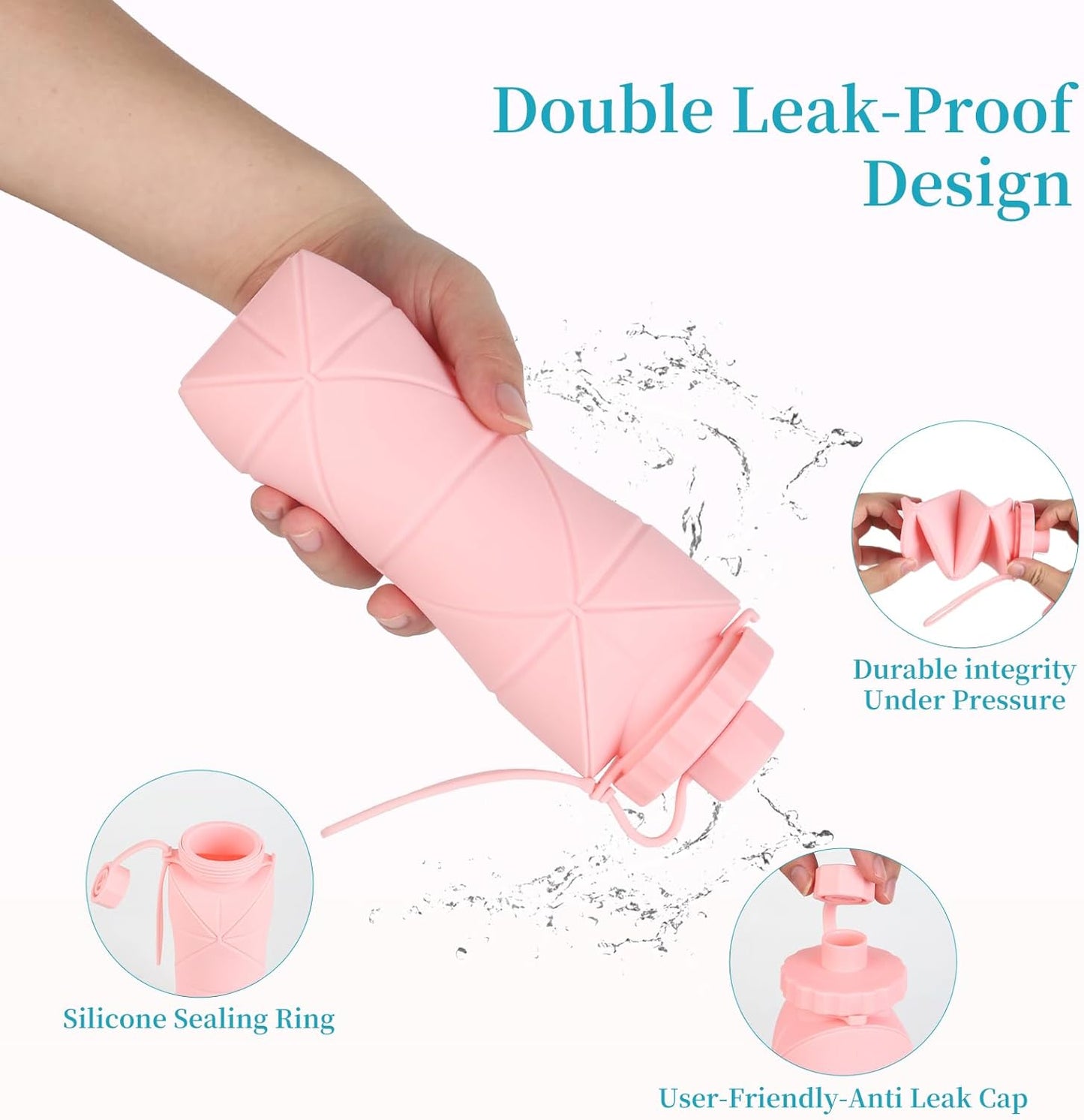 Silicone Collapsible Water Bottles,Lightweight Reusable Leakproof For Traveling Camping Hiking Cycling Sports Outdoor,Foldable Portable Travel Water Bottle 600ML Purple 1Pack.