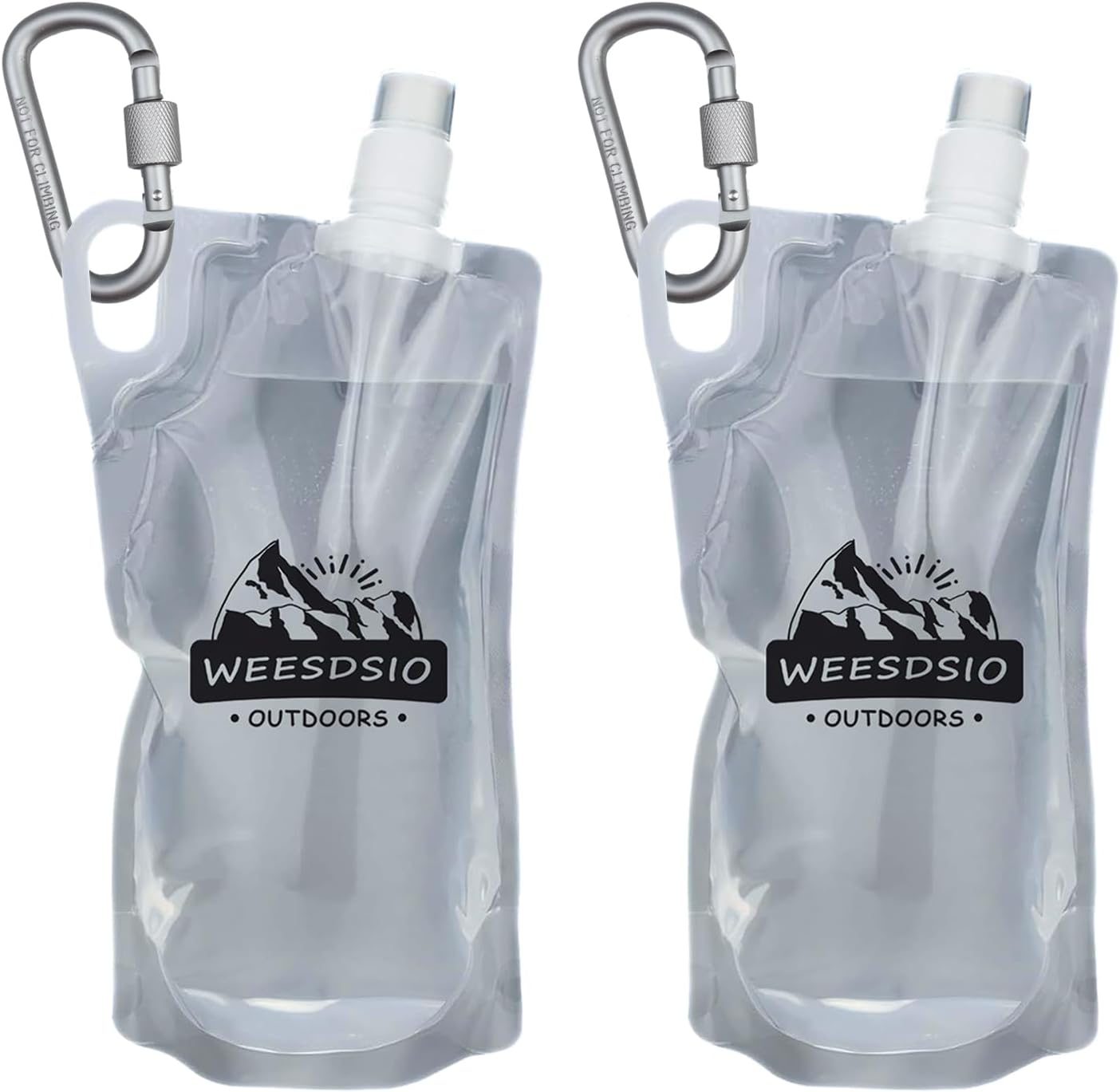 2-Pack 1L Hiking Collapsible Water Bottles with Mountaineering Buckle (Not Suitable for Climbing) BPA-Free Foldable Backpacking Water Bottle for Camping Hiking Running Cycling Mountaineering