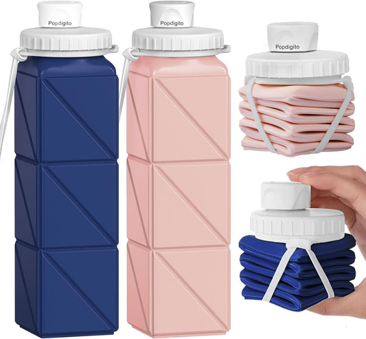 Collapsible Water Bottles 2 Pack Compact Portable,Leakproof,Bpa-Free Silicone Bottles For Travel,Hiking,Camping,Gym,Outdoor Sports.Curable,Lightweight,Reusable For On-The-Go Hydration