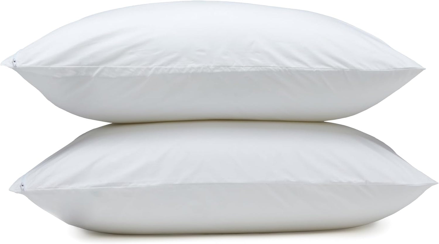 Amazon Basics Down Alternative Bed Pillows and Pillow Protector Case 2-Piece Set, Medium Density, Standard - Pack of 2, White, 26"L x 20"W